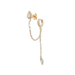 Orecchino a goccia in argento con catena e polsino auricolare, orecchino pendente fiore CZ, polsino auricolare a catena, orecchino a catena, orecchino di dichiarazione