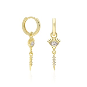 Brincos de argola com zircônia, brincos de argola delicados em formato de olho Huggie