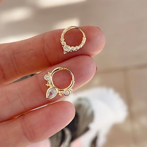 925 Silver Hoop Earring, Hoop Earrings, Stone Piercing, Nose Hoop Piercing, helix Hoop Piercing, Daith Earring