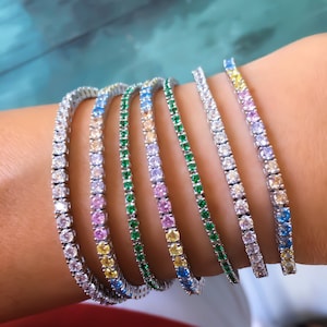 925 Sterling Silver Tennis Bracelet,Tennis Bracelet, Gold Tennis Bracelet, Cubic Zirconia Tennis Bracelet, Premium 2 mm CZ Sterling Silver,