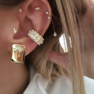 Dainty Single Thick Band,  Silver Conch Ear Cuff Earrings,