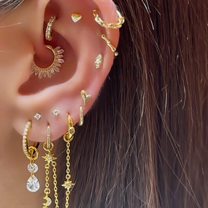 Earring with Chain ,North Star  Dangling Earring, Chain Earring,