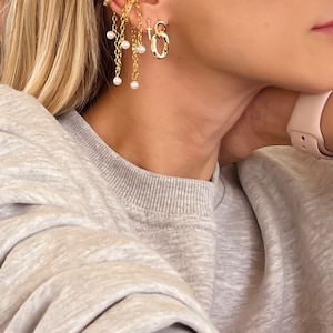 Earcuff delicato perla, Earcuff a catena pendente