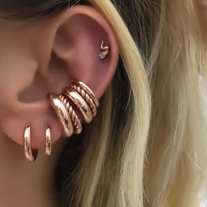 Dainty Single Twisted Thick Band Conch Ear Cuff Earrings