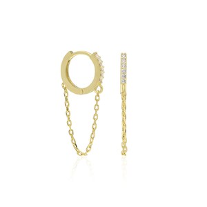 Dainty Hoop With Chain Earring,Chain earrings, Cz earrings, Gold earrings, silver earrings, Dainty earrings, Dangle chain earring,
