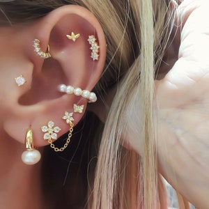 Dainty Pearl Hinged Conch Ear Cuff Earrings
