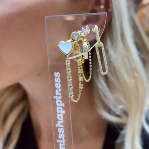 Chain Earring,Cz Stud Earring, Link Chain Drop Earring, Rose Gold Dainty Gemstone Earring, Sterling Silver Earring, Gift