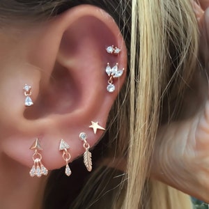 Dainty Helix Tragus Dangle Bezel Piercing , Stud piercing,Cartilage Earring