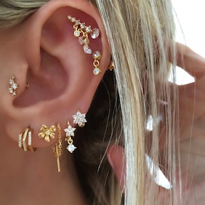 Dainty flower Silver Earring With Chain