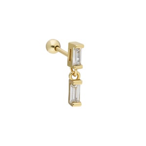 Baguette Stone Piercing,Dainty Helix Tragus Dangle baguette Piercing , Stud piercing,Cartilage Earring