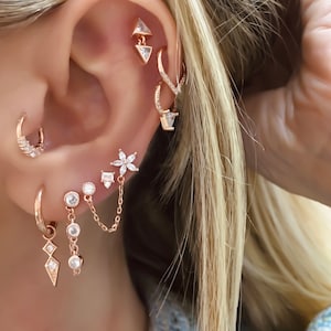 925 Silver Hoop Earring, Hoop Earrings, Stone Piercing, Nose Hoop Piercing, Hinge Hoop Piercing, Daith Earring