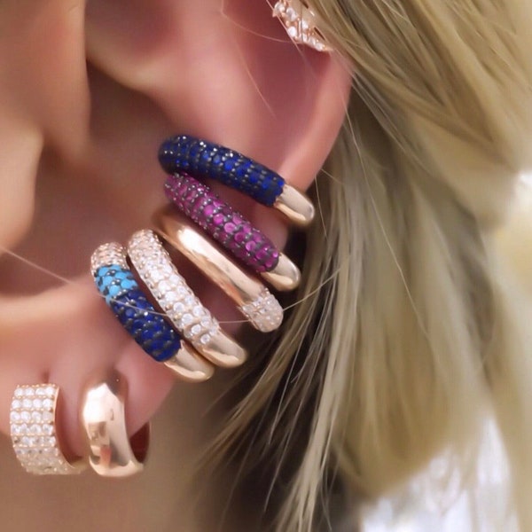 Dainty Pave CZ Hinged Conch Ear Cuff Earrings