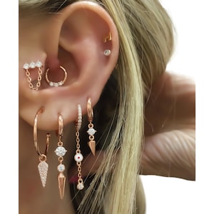 Dainty Trio Lunetta Piercing, Piercing Trago Minimalista, Piercing Stud Oro, Piercing Orecchio Stud, Orecchino Stud Lunetta, Piercing Catena