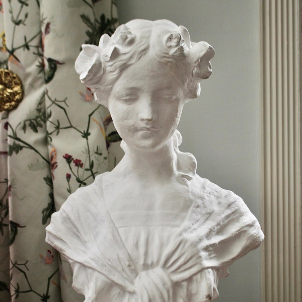 A Charming Classical Plaster Bust, 'Flora', after Van Vaerenbergh 48cm Tall