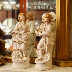 A Pretty Pair of c19th Bisque Figures, with Painted Faces and Copious Gilding