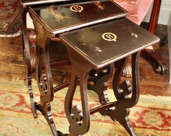 A Nest of Three Chinese Export Lacquered Tables, Monogrammed R