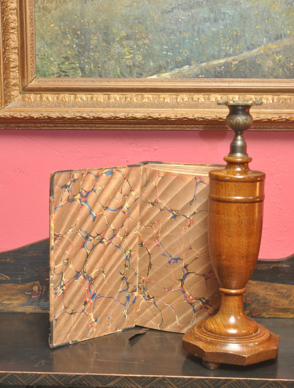 Antique 1825 Leather Bound Book - The Mirror Vol VI - Regency Library Decor, Marbled Boards, Gold Tooled Spine, Period Gift, photo 4 of 5