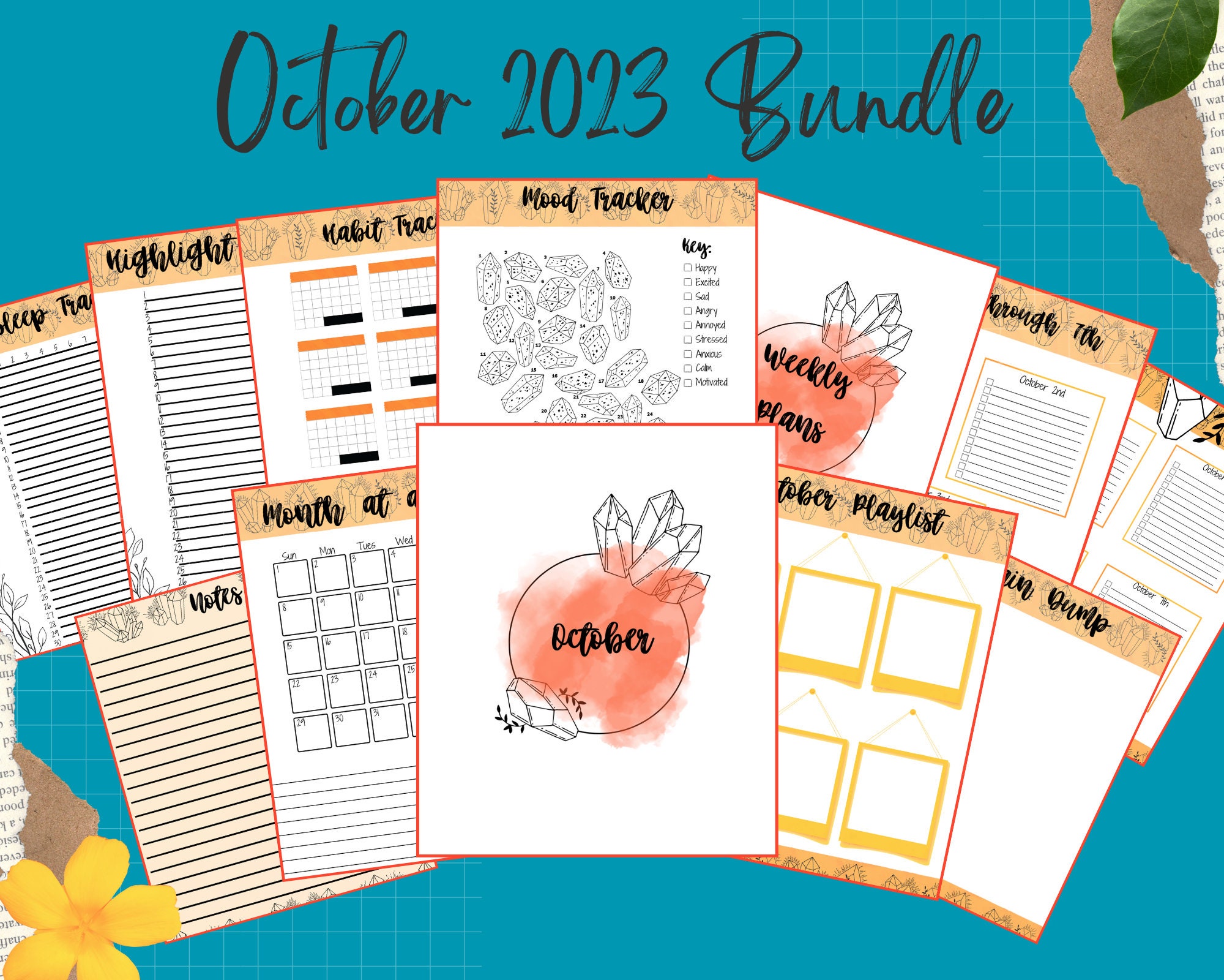 A5 Floral Bullet Journal Header Stickers - Sized for an A5 or large BUJO -  Perfect to easily create a gorgeous bujo spread - D121