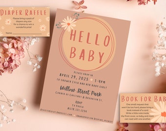 EDITABLE baby shower bundle, invitation, baby girl, diaper raffle, book for baby, customize