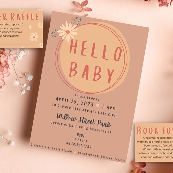 EDITABLE baby shower bundle, invitation, baby girl, diaper raffle, book for baby, customize