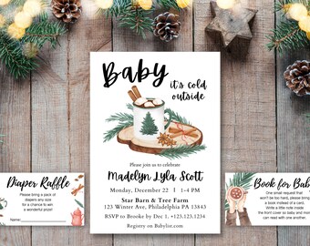 Editable Baby Shower BUNDLE, Winter Baby Shower, Invitation, Printable, Digital Download, Custom Personalization Included