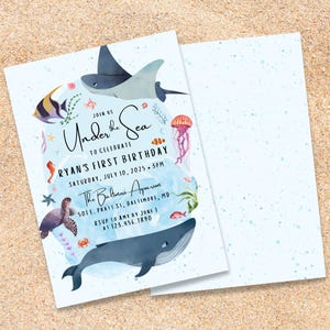 Under the Sea Birthday Invitation, One-der the Sea, First Birthday, Child Birthday Theme, Template