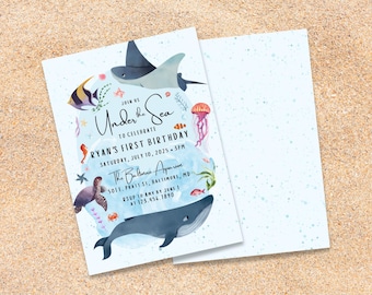 Under the Sea Birthday Invitation, One-der the Sea, First Birthday, Child Birthday Theme, Template