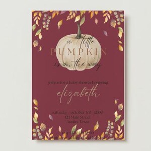 A Little Pumpkin Is On The Way Burgundy - Baby Shower Invitation Bundle