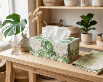 Tropischer Dschungel Dekorative Taschentuchbox - Handgemachte Holz-Decoupage - Naturdekor