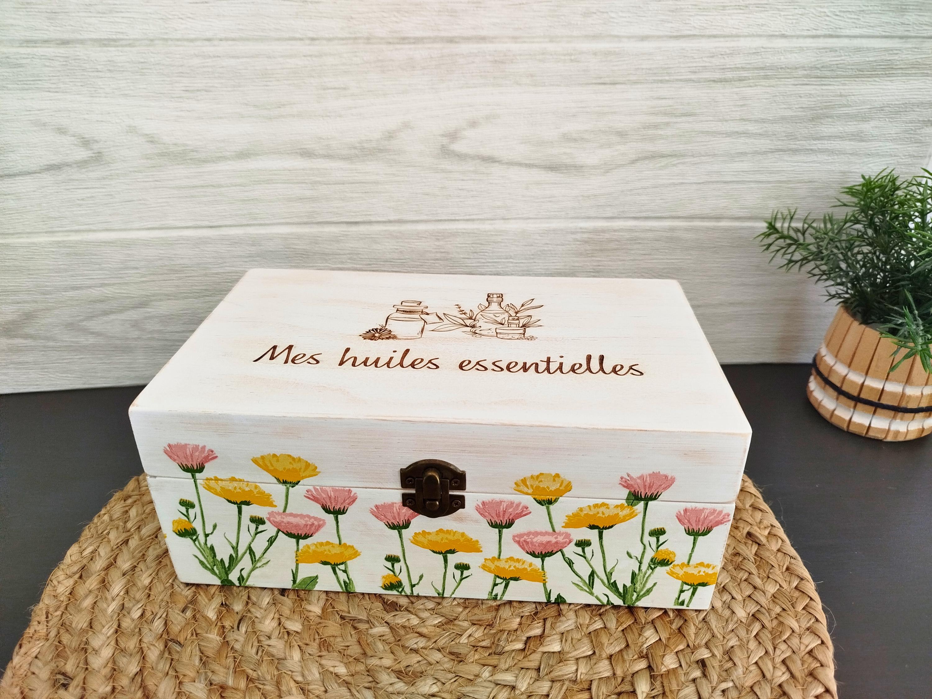 Wooden Essential Oil Storage Box (20 bottles) – Hand-Painted and 