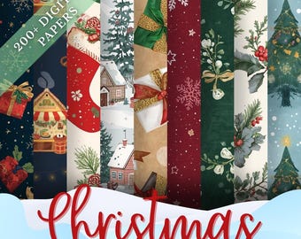 Digitale kerstpapierbundel | 200+ naadloze patronen (12 x 12")
