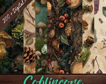 200+ Goblincore digitale papierbundel: paddestoelenbospatronen (digitale download)