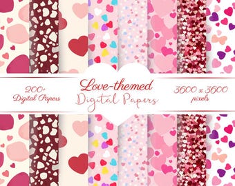 Digitaal papierpakket met liefdesthema | 200+ naadloze valentijnspatronen (direct downloaden)