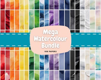108 digitale aquarelpapieren – achtergronden met regenboogkleuren en neutrale kleuren – texturen met hoge resolutie – direct downloaden