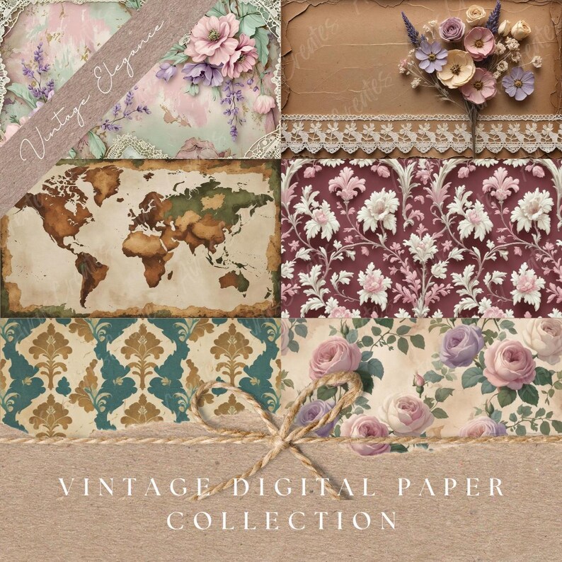 Vintage Digital Paper Pack: Floral, Maps, Music Sheets (instant ...