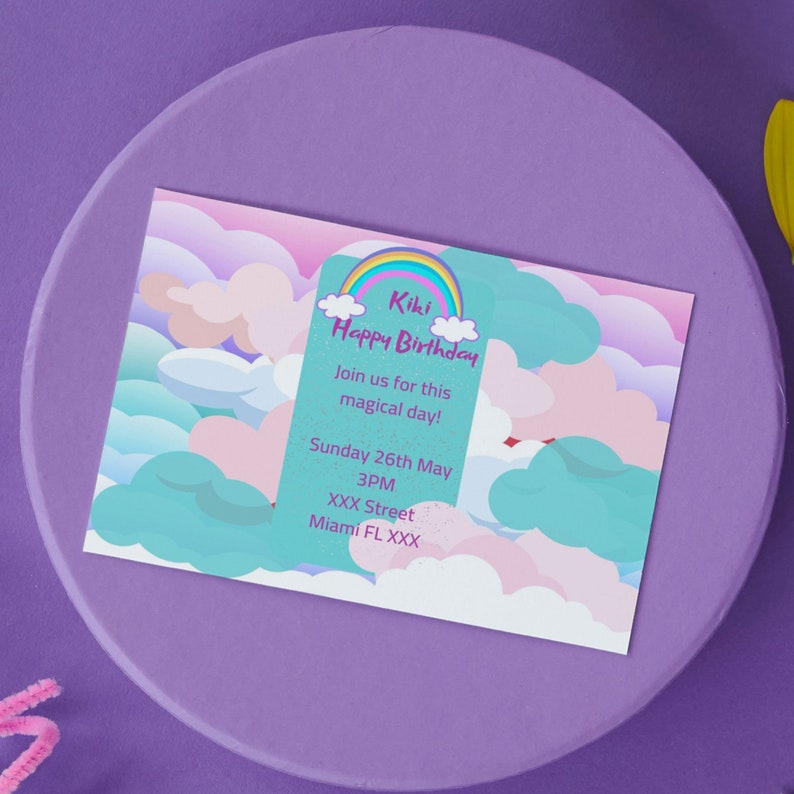 DIY Rainbow Party Invitation, Canva Template, Rainbow Birthday