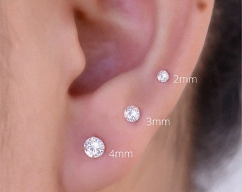 Sterling Silver Cubic Zirconia Stud Earrings: Minimalist Round CZ