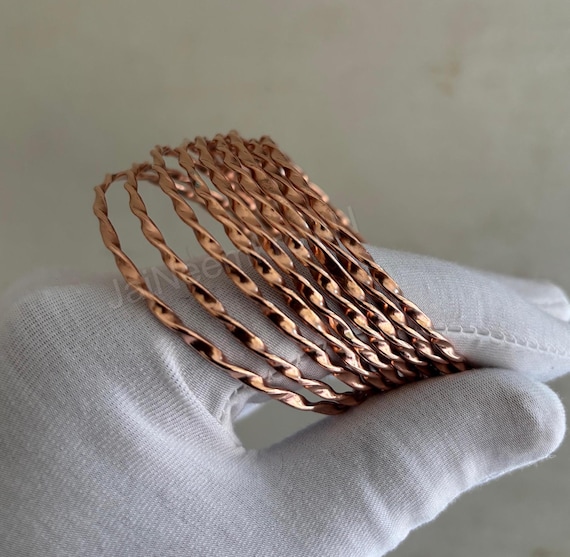 Handmade Copper Bangle Bracelet Set: Boho Hippie Jewelry