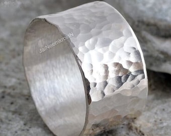 Sterling silver handmade 10mm hammered band ring 925 hammer finish silver ring. N136
