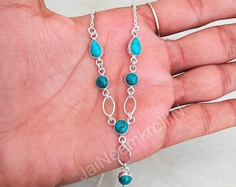 Kingman Turquoise Sterling Silver Pendant Necklace, Southwestern Style, 18" Chain