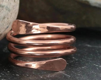 Pure Copper Ring, Arthritis Thumb Ring, Toe Ring, Finger Ring, Solid Copper Ring, Hammered Wraparound Ring, Healing Jewelry, Copper Jewelry