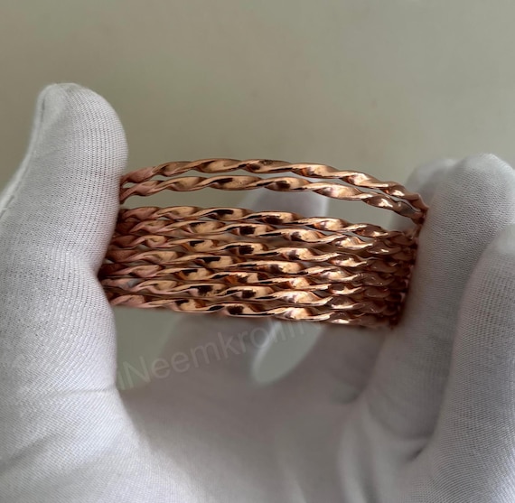 Handmade Copper Bangle Bracelet Set: Boho Hippie Jewelry