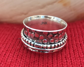 Sterling Silver 925 Thick Wide Band Ring/ Chunky Fidget Meditation Ring/ Birthday Gift/ Best Gift for Her/ Unique Gift