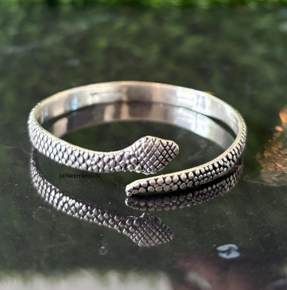 Sterling Silver Snake Bangle: Adjustable Animal Cuff, Boho Hippie