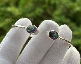 Mystic Topaz Bangle: Handmade 925 Sterling Silver Rainbow Bracelet