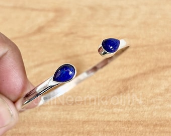 Lapislazuli Silber Armreif: Verstellbares Boho Edelstein Armband