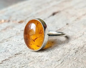 Handmade Boho Amber Ring: 925 Sterling Silver Gemstone Jewelry