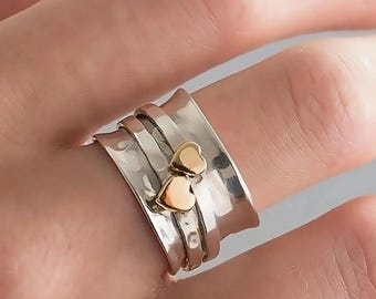 Sterlingzilveren hartspinnerring: gehamerde zorgenring voor dames