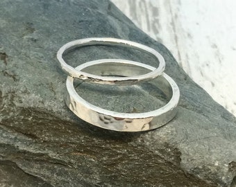Sterling silver stacking rings | Stackable ring set 925 silver rings bands | Hammered ring mens ring wedding band minimalist ring set