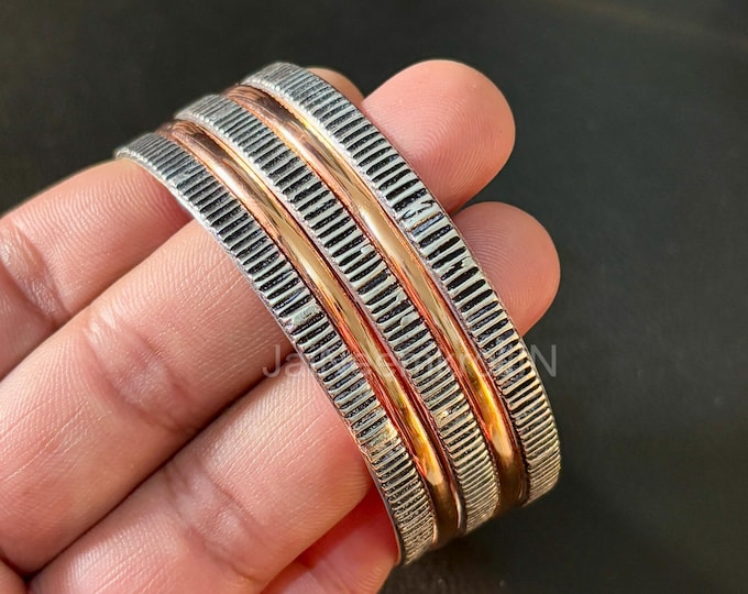 Featured listing image: Handcrafted 925 Sterling Silver & Rose Gold Plated Bangle I Hand Crafted  bangle I Set of 5 Bangles I Gift Bangles I Free-Shipping